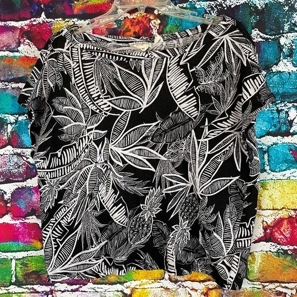 Christian Siriano Tops - Christian Siriano Linen Tropical Print Boxy Tee Shirt Top Size Large